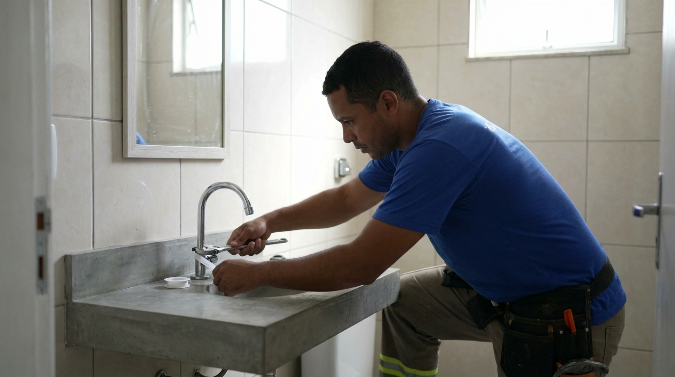 Encanador instalando torneira em Feira de Santana‑BA