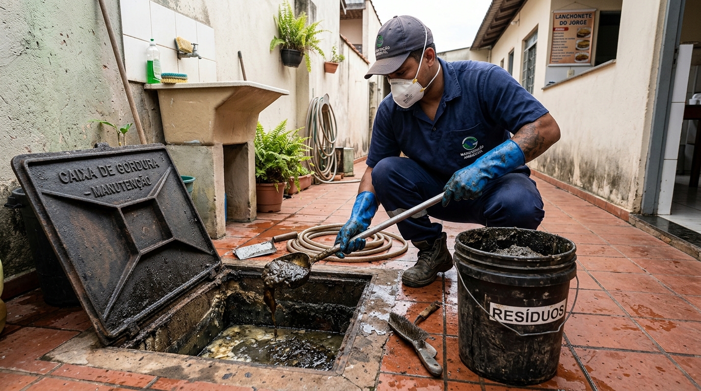 Remoção de resíduos da caixa de gordura em Feira de Santana‑BA