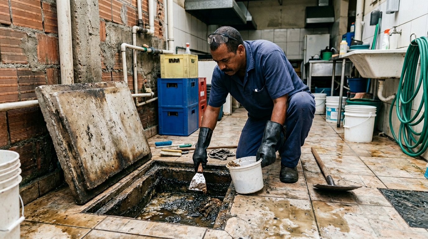 Limpeza de caixa de gordura residencial em Feira de Santana‑BA